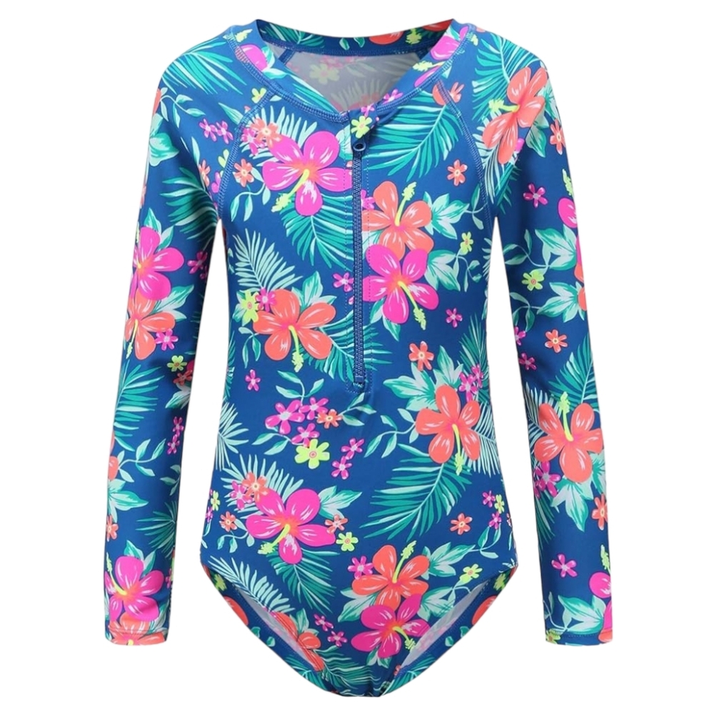 Aonihua One Piece Swimsuit, Long Sleeve Rash Guard Bathing Suit for Girls XS